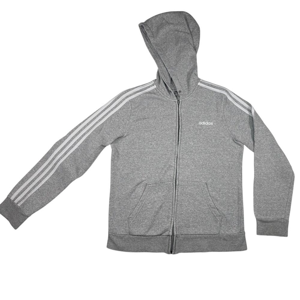 Adidas Men's 3-Stripes Fleece Full-Zip Hoodie - Grey - Large